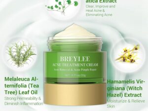 BREYLEE Acne Treatment Cream, Tea Tree Oil Acne Cream for Clearing Severe Acne, Breakout, Remove Pimple and Repair Skin (20ml,0.7oz)