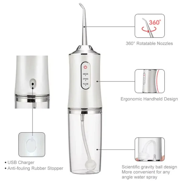 Water Dental Flosser Pick for Teeth: 5 Cleaning Modes Cordless Portable with 4 Heads - Waterproof Flossing Cleaning Picks for Home Travel
