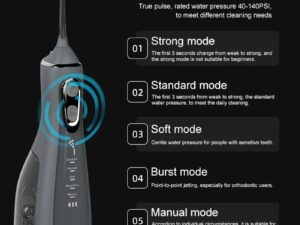 Water Dental Flosser Pick for Teeth: 5 Cleaning Modes Cordless Portable with 4 Heads - Waterproof Flossing Cleaning Picks for Home Travel
