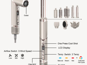 8 in 1 Multi Salon Styler Hair Dryer Brush Set with Folding Handle Auto Curler High Speed Dryer Hot Air Styler