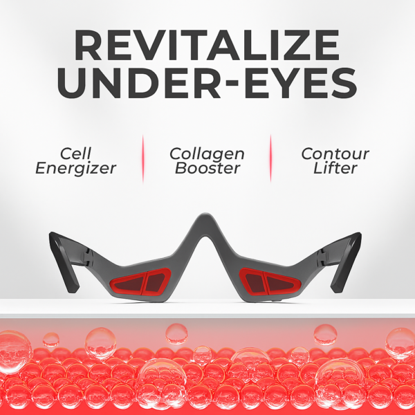 Product for under-eye revitalization with text 'Revitalize Under-Eyes' and 'Cell Energizer', 'Collagen Booster', 'Contour Lifter'.