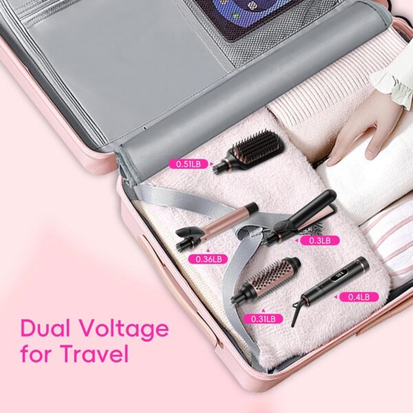 Hair Straightening Brush Set with Thermal Brush Flat Iron, 1 Inch Ceramic Curling Iron, 5 Adjustable Temps Professional Fast Heat with Glove, Dual Voltage for Travel